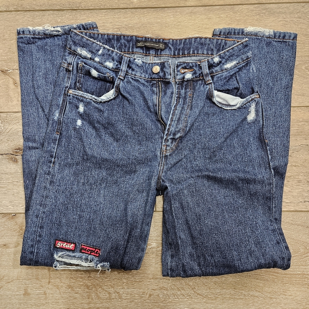 ZARA Great People Make Great Choices patched jeans - size 6